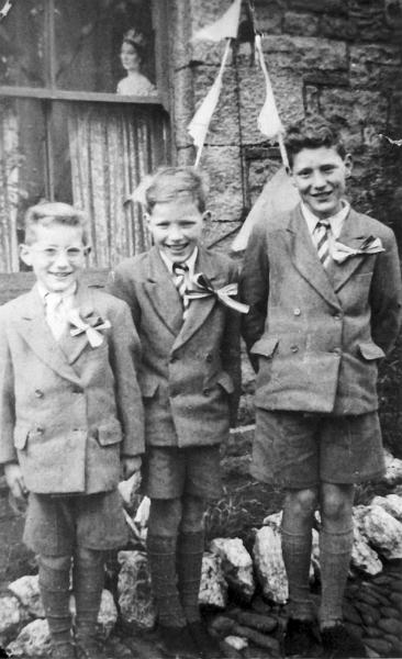 Three Metcalfe brothers at Church St 1953.JPG - The Metcalfe brothers at Church Street, Long Preston in 1953.   Left to Right:  Micky Metcalfe - Algy Metcalfe - Ticker Metcalfe.